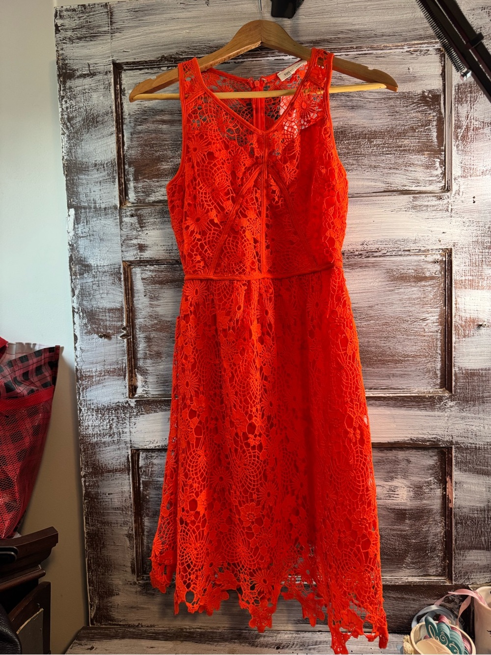Sugarlips Vibrant Orange Crochet Midi Dress